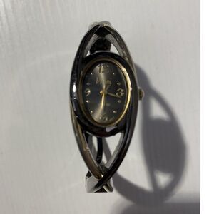 Vivani Womens Open Cuff Bangle Watch Gunmetal Two Tone Black Oval Dial